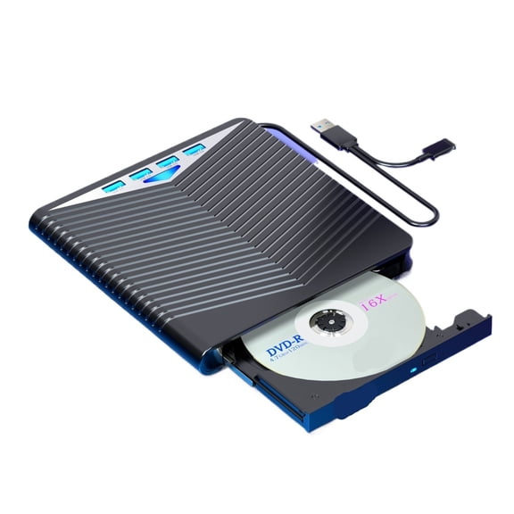 7-in-1 USB3.0 & Type-C External Optical Drive - CD/DVD/VCD RW Burner Player with SD/TF Port - Silent & Shockproof Tech