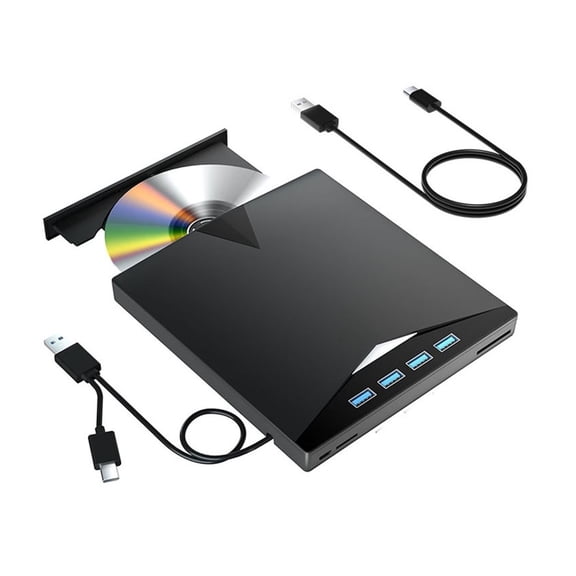 7-in-1 USB3.0 Type-C Portable External DVD CD +/-RW Burner Reader Drive with SD TF Card Reader USB ,Universal Compatibility