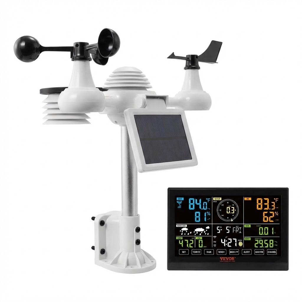 7-in-1 Wi-Fi Weather Station, 7.5 in Color Display, Home Weather Station Indoor Outdoor, with Solar Wireless Outdoor Sensor  Alarm Alerts, for Temperature Humidity Wind Speed/Direction Rain