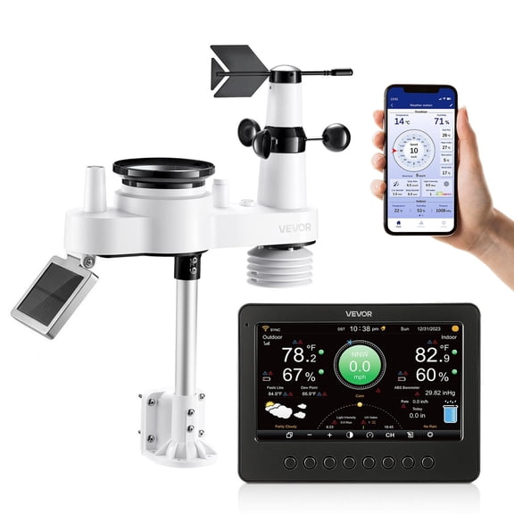 7-in-1 Wi-Fi Weather Station, 7" TFT Display, Wireless Solar Powered Outdoor Sensor with Rain Gauge, for Forecast, Wind Speed, Temp, Humidity, Rainfall