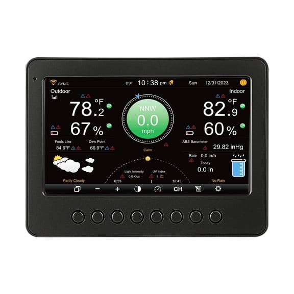 7-in-1 Wi-Fi Weather Station, 7-Inch TFT Display, Wireless Solar Powered Outdoor Sensor, Rain Gauge, Indoor Outdoor for Weather Forecast, Wind Speed Direction, Temperature, Humidity, Rainfall
