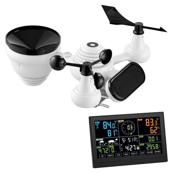 7-in-1 WiFi Weather Station, 7.5" VA Display, Solar Sensor, Indoor Outdoor Temp/Humidity/Wind/Rain, No APP