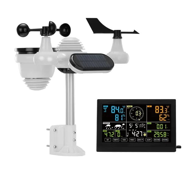 7-in-1 Wireless Weather Station, 7.5 in Color Display, Digital Weather Station Indoor Outdoor, for Temperature Humidity Wind Speed/Direction Rain UV, with Forecast Data, Alarm, Alerts-NO WIFI