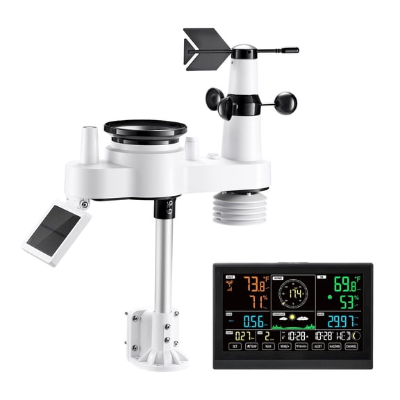 7-in-1 Wireless Weather Station with 7.5-Inch VA Display Solar Powered Outdoor Sensor Rain Gauge for Indoor Outdoor Temperature Humidity Wind Speed and Direction Forecast No WiFi