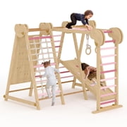 7-in-1 Wooden Indoor Jungle Gym for Kids 2-8, Toddler Playground with Slide Climbing Wall Monkey Bars, Climbing Playset