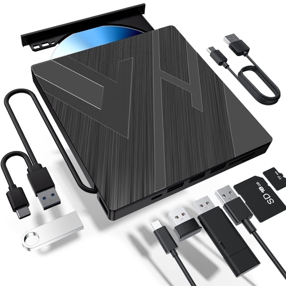 7-in-1 external Blu ray drive, external Blu ray/DVD drive with SD/TF interface, supports 100GB optical disc, supports Windows, Mac Os, Linux laptops, desktops, all-in-one computers.