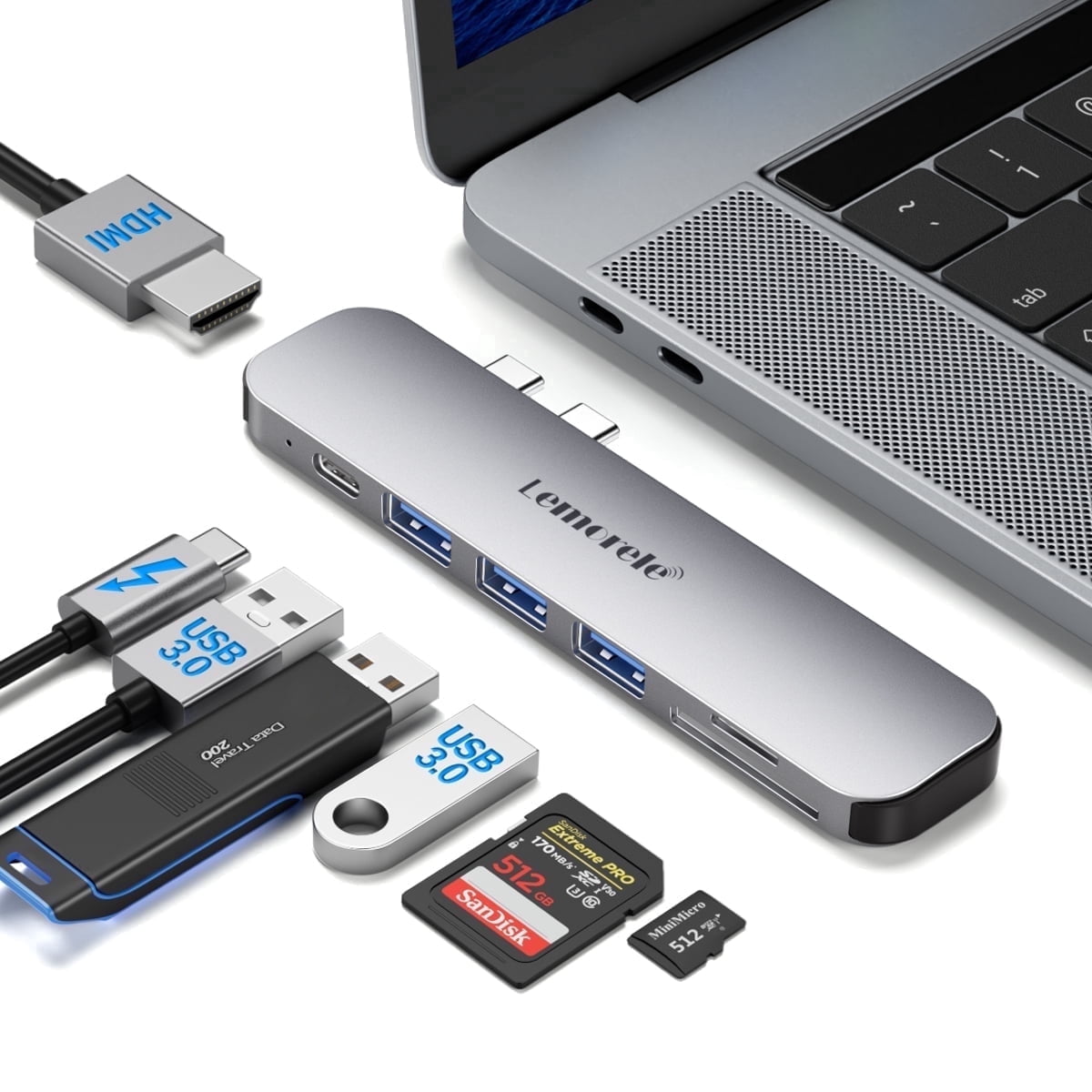 7-in-2 Aluminum USB-C Docking Station for Macbook with 4k Screen Projection, 100w Fast Charging, 40gbps Ultra-Speed Transfer, SD/TF Card Slot, and USB A 3.0 Data Port