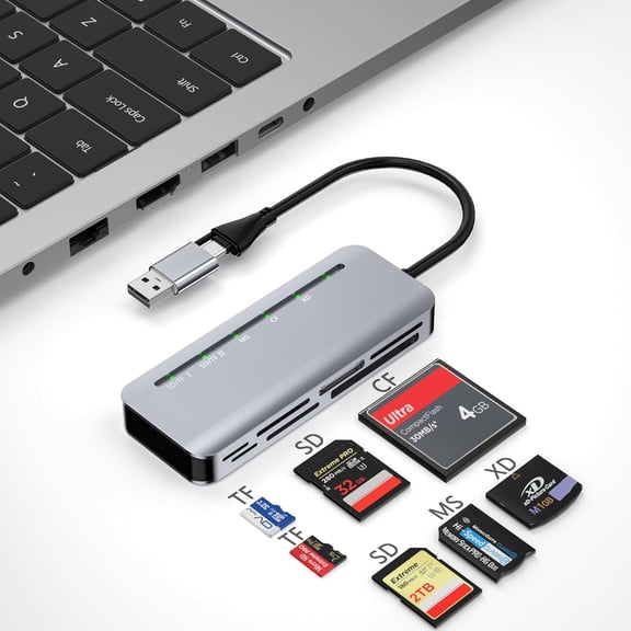 7-in-2 Memory Stick Pro Duo Card Reader, USB-A & USB-C Multi-Card Reader for SD/TF/CF/MS/XD Memory Cards, 5Gbps High-Speed Transfer, SD Card Reader for iPhone 15/16/17, MacBook, iPad, Android, Camera