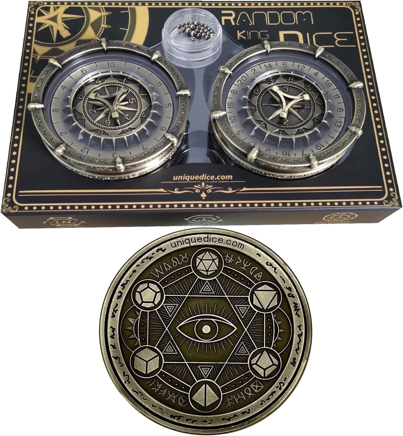 7-in-2 Random King Metal DND Dice Spinner for Pathfinder MTG RPG Board Games, Maggie D&D Dice Set,Adult