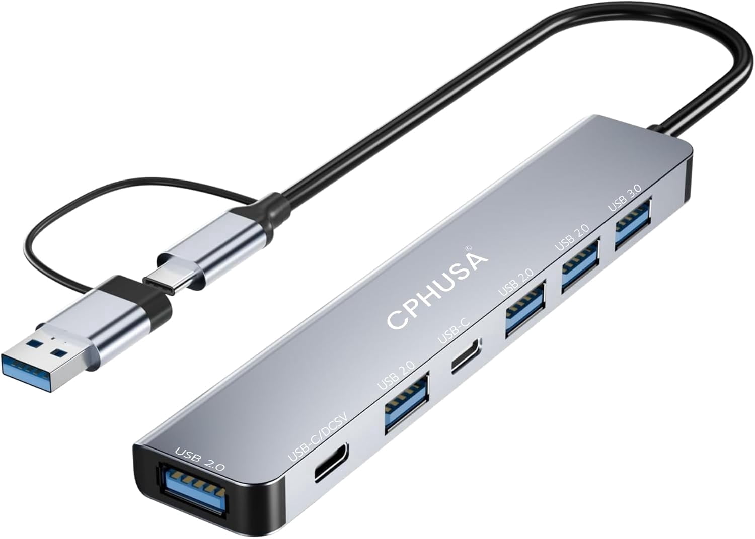 7-in-2 USB C Hub, Aluminum Multiport Adapter - with USB C + USB A to USB C, 1 USB 3.0, 4 USB 2.0, 1 USB-C Data, 1 USB-C Charging for PC/Computer/Laptop, Type C - Mac/MacBook/Air/Pro/iPad/Tablet