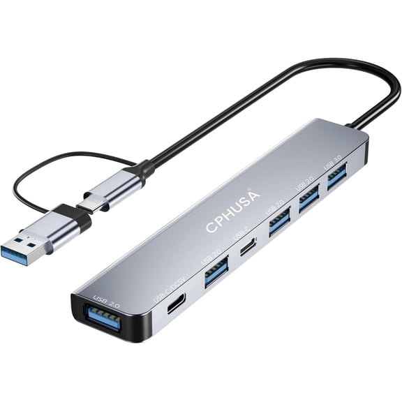 7-in-2 USB C Hub, Aluminum Multiport Adapter - with USB C + USB A to USB C, 1 USB 3.0, 4 USB 2.0, 1 USB-C Data, 1 USB-C Charging for PC/Computer/Laptop, Type C - Mac/MacBook/Air/Pro/iPad/Tablet
