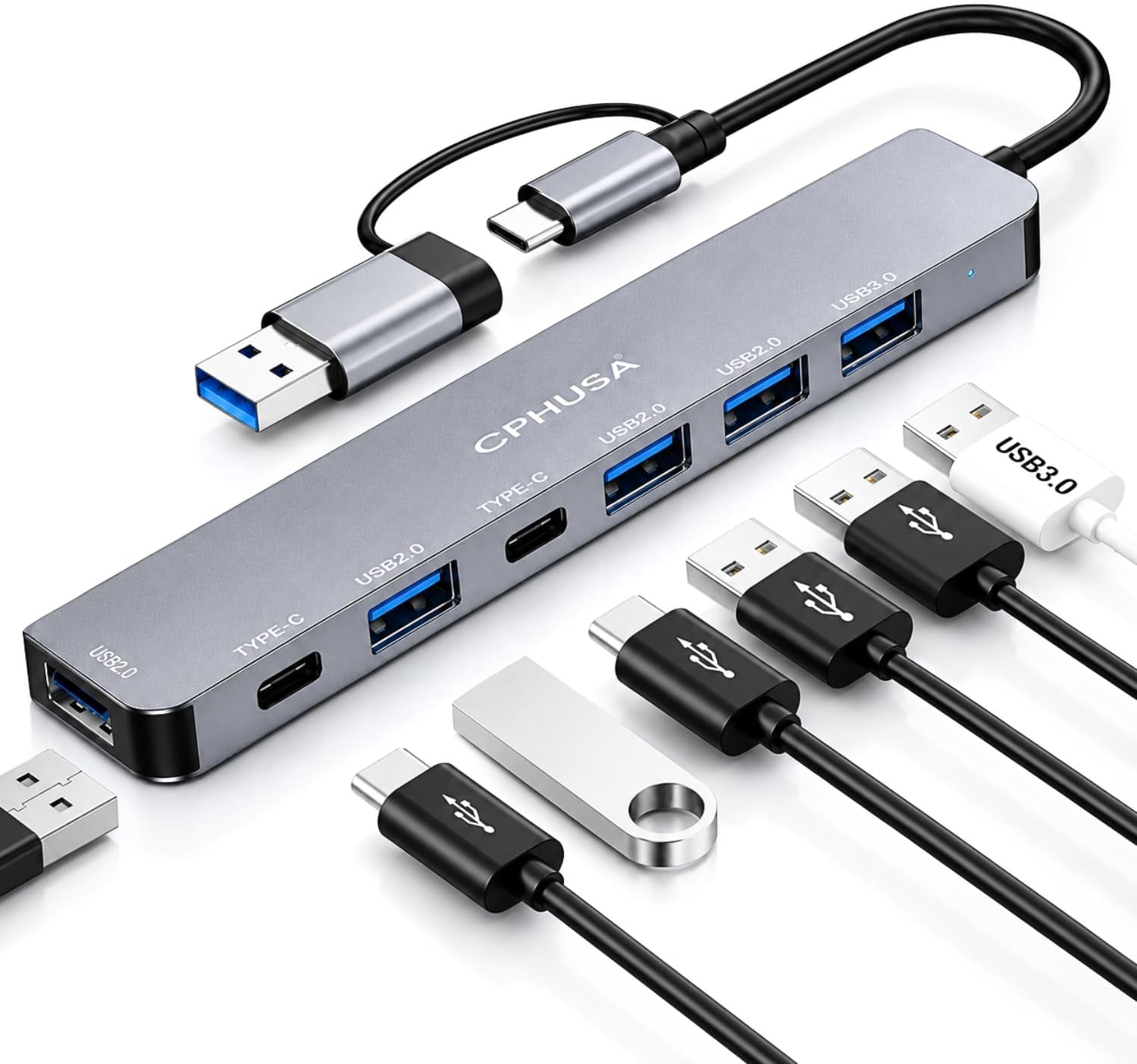 NEW 2026 - USB C Hub 7 in 2, Aluminum Multiport Adapter with USB 3.0 & USB 2.0 Ports, Slim USB Splitter for Laptop, MacBook Pro/Air, iPad, PC, Type-C Devices