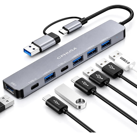 NEW 2026 - USB C Hub 7 in 2, Aluminum Multiport Adapter with USB 3.0 & USB 2.0 Ports, Slim USB Splitter for Laptop, MacBook Pro/Air, iPad, PC, Type-C Devices