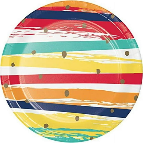 7 in. Birthday Stripes Luncheon Paper Plate, Multi Color