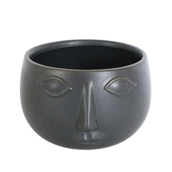 7 in. Ceramic Face Planter, Matte Black