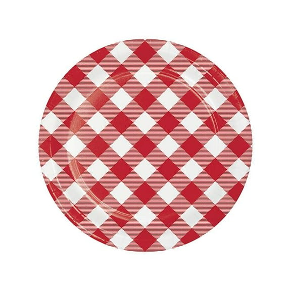 7 in. Classic Gingham Luncheon Paper Plate, Red & White