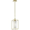 thumbnail image 1 of 7 in. Cubo 1 Light Rectangular Pendant, Aged Brass Metal Frame with Frosted & Clear Glass, 1 of 1
