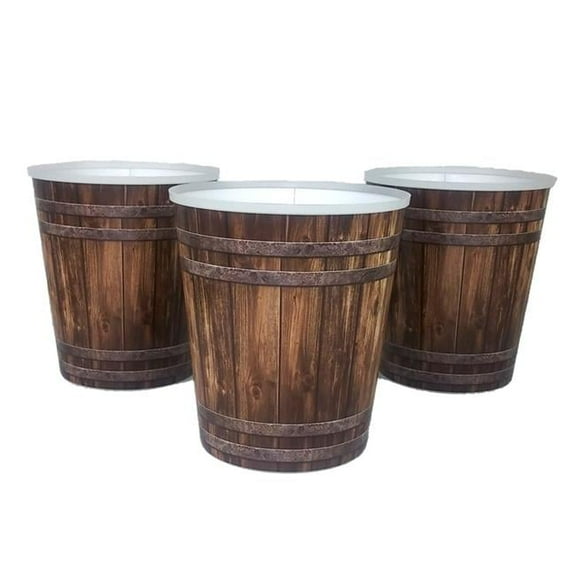 7 in. Decorative Woodtone Plastic Coverpot - Pack of 3