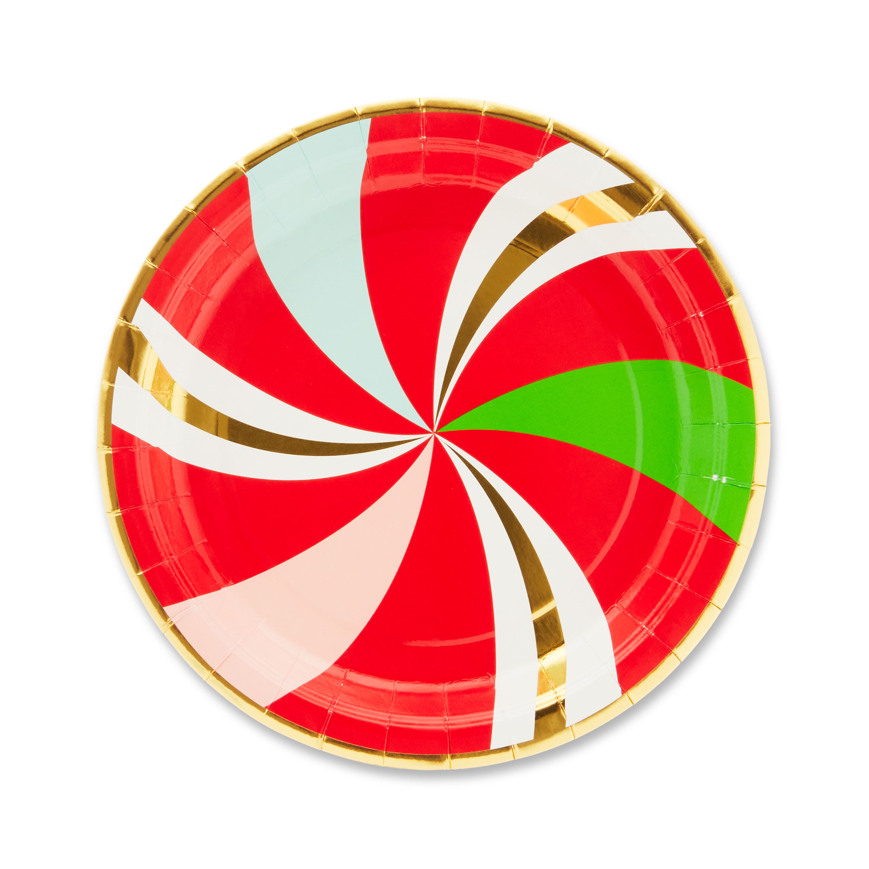 7 in Dia, 12 Count Multicolor Peppermint Round Paper Plate, Christmas