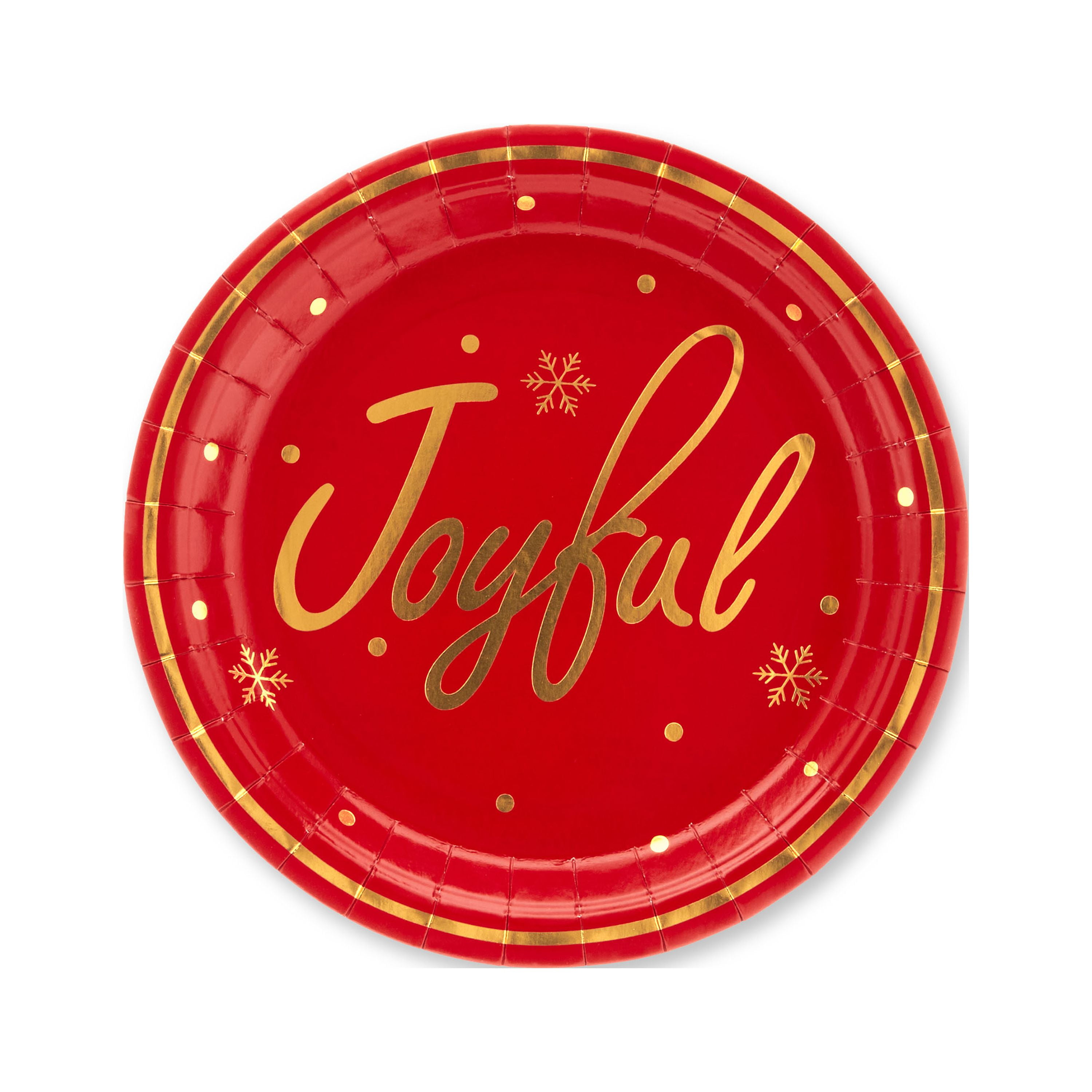 7 in Dia, 12 Count Red and Gold Print and Foil Round Disposable Paper