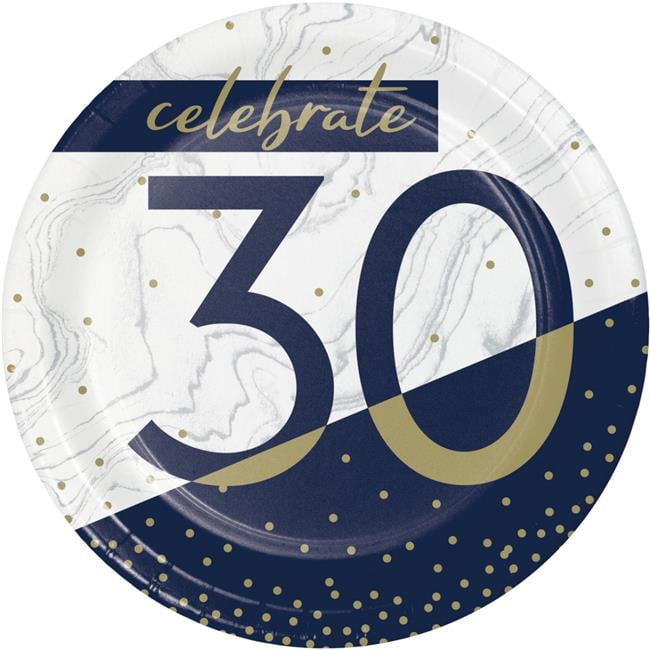 7 in. Dia. Navy & Gold Milestone 30th Birthday Luncheon Paper Plate