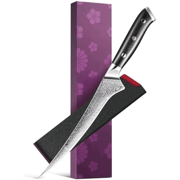 7 in. Japanese Fillet Knife, Shogun Series Fish Boning Knife with G10 Fiberglass Handle Damascus Steel Blade, Japanese VG10 Stainless Steel Full Tang Deboning, with Sheath & Gift Box