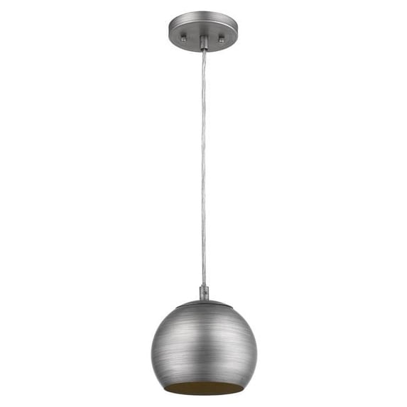 7 in. Latitude 1-Light Hand Painted Weathered Pewter Pendant with Gold Interior Shade
