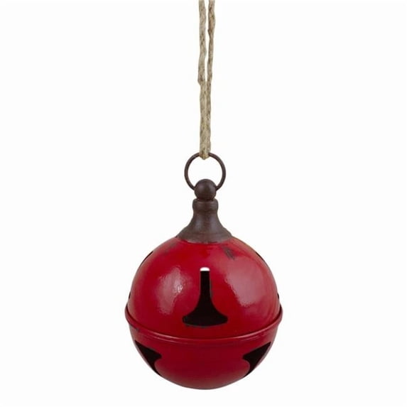7 in. Metal Jingle Bell Hanging Christmas Decoration, Red