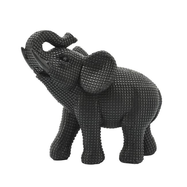 7" Black Resin Elephant Figurine with Textured Finish