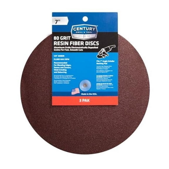 7 in. Resin Fiber Disc, 80 Grit - Pack of 3