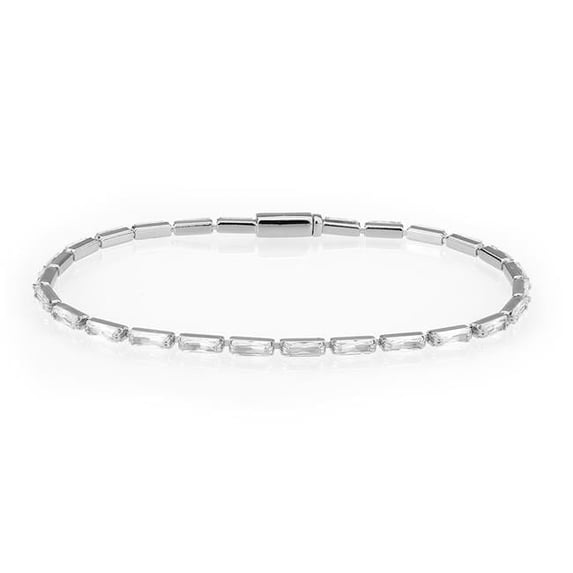7 in. Rhodium Brass Bracelet with AAA Grade CZ, Clear
