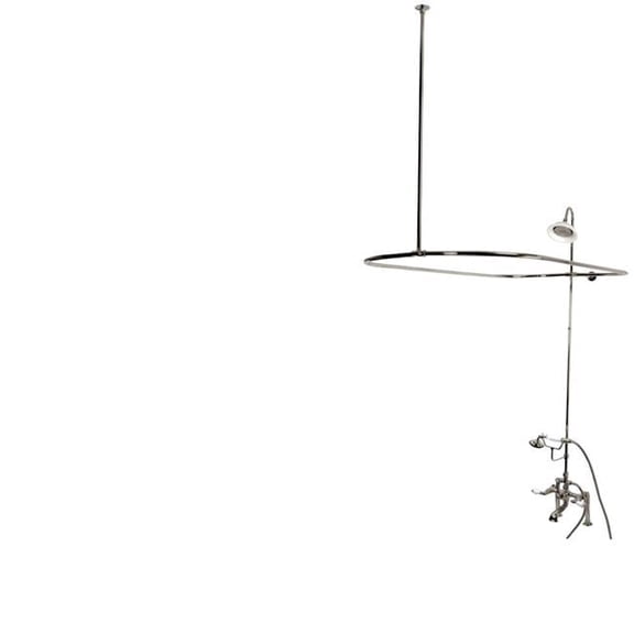 7 in. Vintage Deck Mount Center Clawfoot Tub Fixture with Shower Riser Package in Satin Nickel