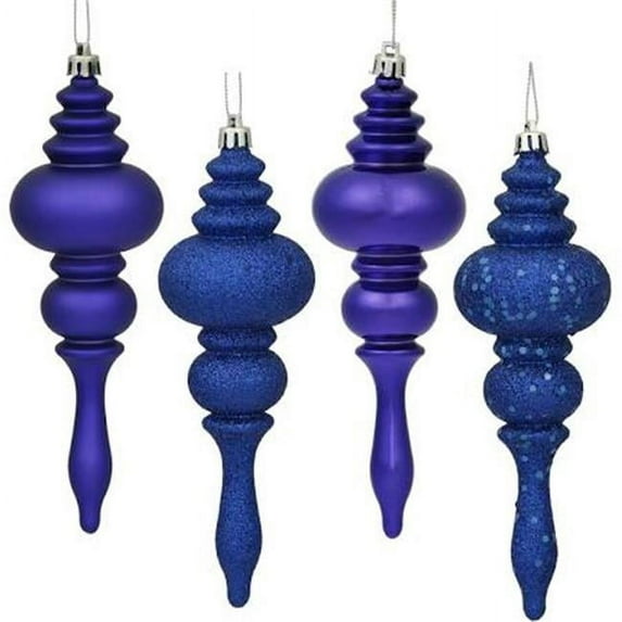 7 in. White Finial 4 Finish Assorted Color Christmas Ornament - 8 per Box