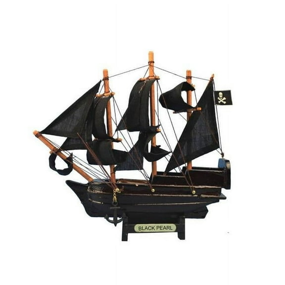 7 in. Wooden Pearl Pirates of the Caribbean Model Pirate Ship, Black