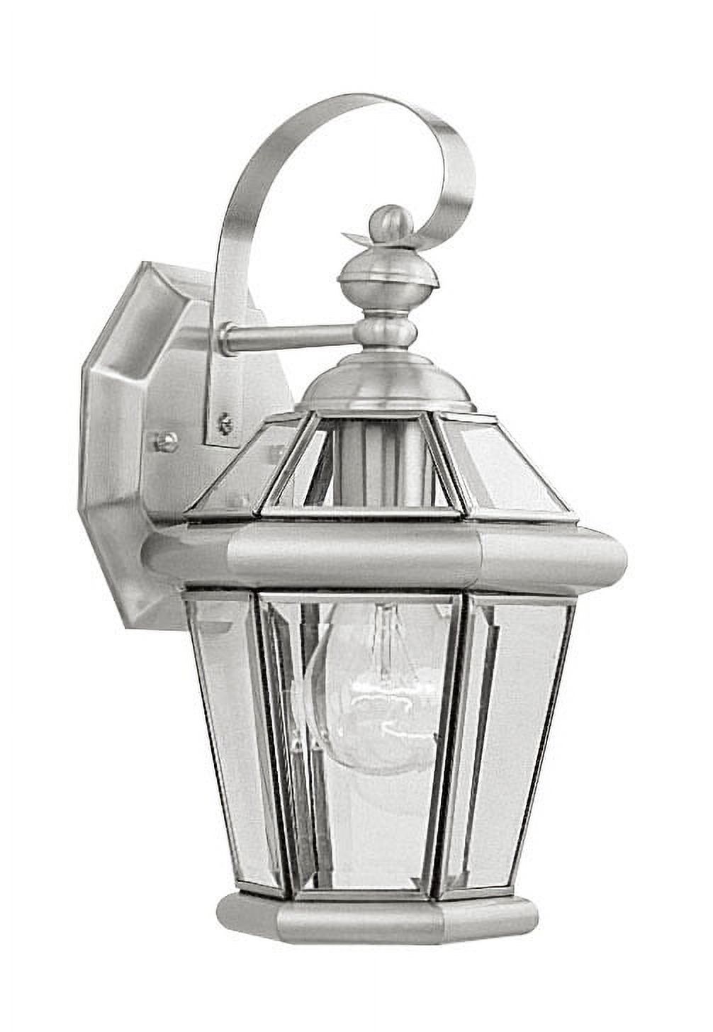 7 inch 1 Light Brushed Nickel Outdoor Wall Lantern Pendant Lighting Fixture with Clear Glass Panel Shade backed with Hand Crafted Solid Brass material for patio, front porch, entryway and more