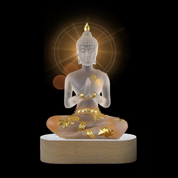 7-inch Buddha Statue Collection with LED lamp Base - Elegant Transparent Sculpture Decoration, Creating Unique Home Decor (White)