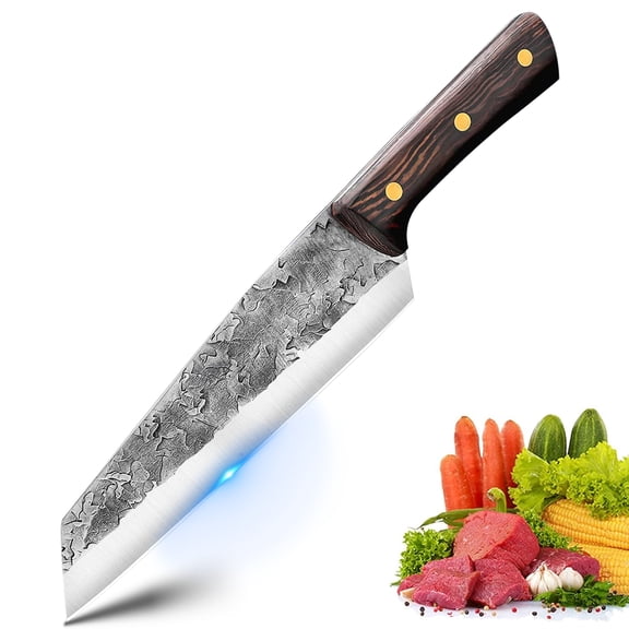 7-inch Butcher Knife Forged Boning Knife Sharp Carbon Steel Blade with Three Rivets Wooden Handle Non Stick Kitchen Chef Knife Cutter Camping Knife