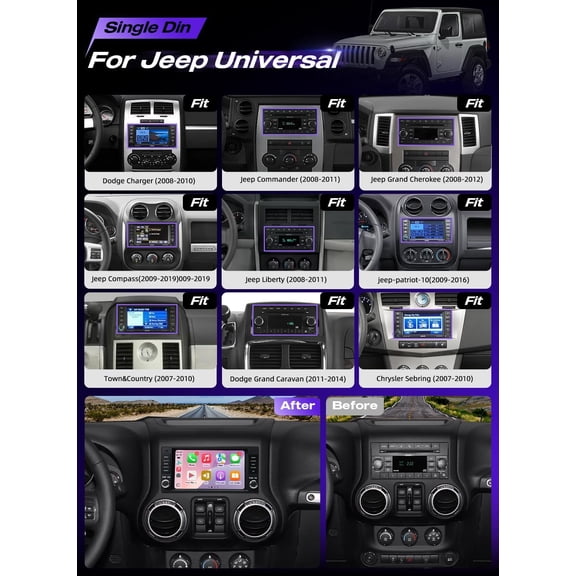 7-inch Car Stereo Radio Android 15 GPS Navi Head Unit for Jeep Wrangler/Unlimited 2007-2018 for Chrysler Sebring 2007-2010 and More Car Player with Carplay and Android Auto SWC 4+64G Quad Core