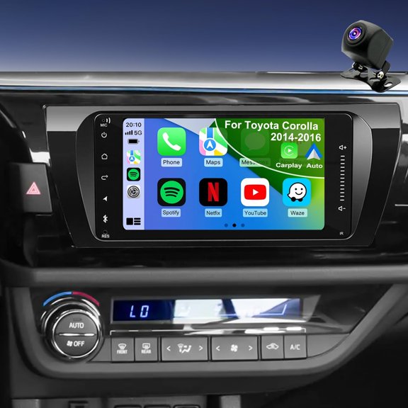 7-inch Car Stereo Radio GPS Navigation Android 14 Car Player with Carplay and Android Auto WiFi Bluetooth Quad Core 2+32G Mirror Link SWC with AHD Camera for Corolla 2014-2016 LHD