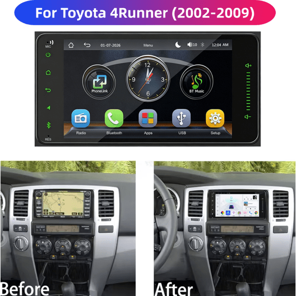7-inch Car Stereo Radio For Toyota 4Runner (2002-2009) Base Trim GPS Navigation Head Unit with Carplay Android Auto Bluetooth WiFi SWC Car MP5 Player with 480P 8LED Backup Camera AM/FM/RDS Radio