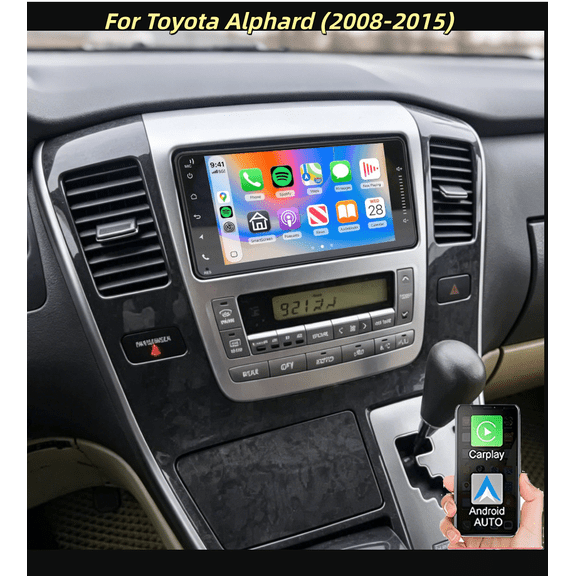 7-inch Car Stereo Radio For Toyota Alphard (2008-2015) Base Trim GPS Navigation Head Unit with Carplay Android Auto Bluetooth WiFi SWC Car MP5 Player with 480P 8LED Backup Camera AM/FM/RDS Radio