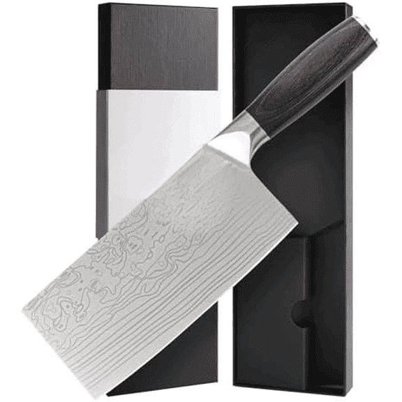 7-inch Damascus Pattern Meat Cleaver Razor Sharp Chef Knife for Meat & Vegetables, Full Tang Balanced Design with Ergonomic Handle for Home Kitchen and Restaurant Use$$Home Decor, Kitchen, & Other