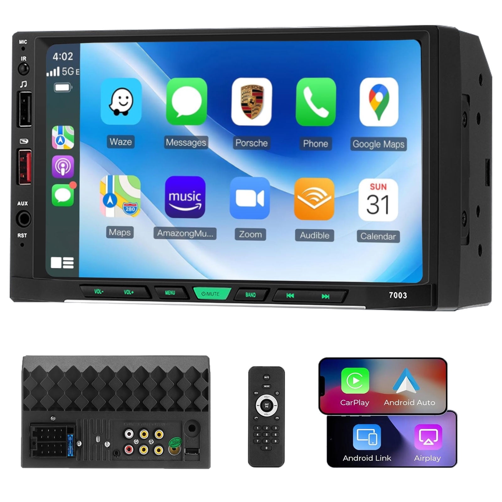 7 inch Double DIN Car Stereo, Certified Apple CarPlay Android,Support Mirror,High Definition 1080P,FM RADIO