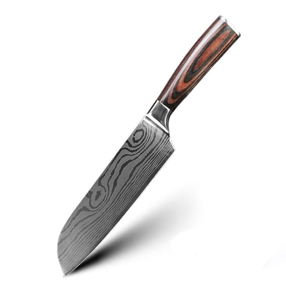 7-inch Japanese Santoku Knife with Finger Guar, Sharp Chef Knife for Kitchen - Damascus Laser Hight Carbon Steel Blade, Slicing Knife with Ergonomic Handle