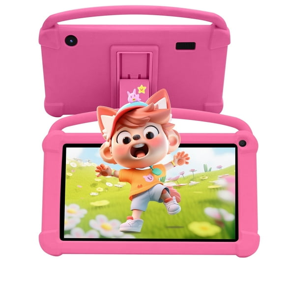 7 inch Kids Tablet, Android 12 Tablet for Kids, 4GB RAM+32GB ROM+512GB Expand, Toddler Tablet with Shockproof Case, Parental Contral, 1024*600 IPS Screen, 3000mAh Battery, Educational, Games, Pink