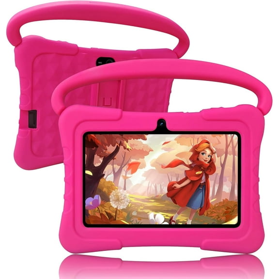 7 inch Kids Tablet Android with Shockproof Case,1GB RAM 32GB ROM,Wi-Fi, GMS, Parental Control, Dual Camera, Tablet with BT, Educational, Games(Pink)