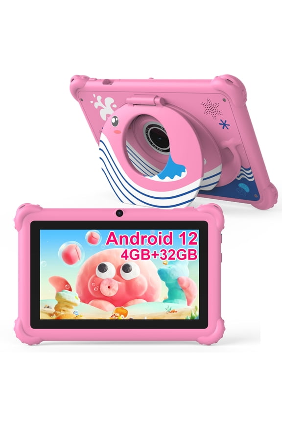 7 inch Kids Tablet for Toddlers, Android 12 Tablet with Case, 4GB RAM+32GB ROM, WiFi, Bluetooth, Safe Eye Protection IPS Screen, Parental Controls, Dual Cameras, Kids Tablet for Education & Gaming