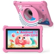 7 inch Kids Tablet for Toddlers, Android 12 Tablet with Case, 4GB RAM+32GB ROM, WiFi, Bluetooth, Safe Eye Protection IPS Screen, Parental Controls, Dual Cameras, Kids Tablet for Education & Gaming