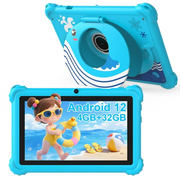 7 inch Kids Tablet for Toddlers, Android 12 Tablet with Case, 4GB RAM+32GB ROM, WiFi, Bluetooth, Safe Eye Protection IPS Screen, Parental Controls, Dual Cameras, Kids Tablet for Education & Gaming