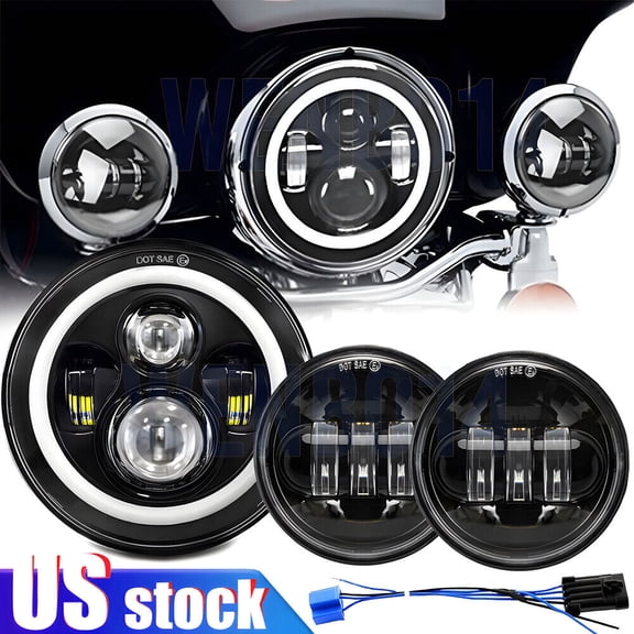 7"inch LED DRL Headlight + Passing Lights For Harley Davidson Touring Road King
